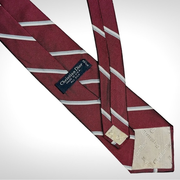 Christian Dior Burgundy Striped Neck Tie - Picture 7 of 8